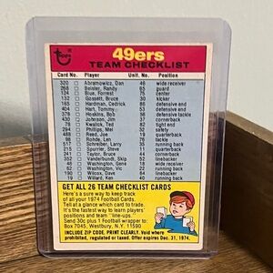 🏈 Vintage 1974 Topps 49ers Team Checklist / Rules For Football Game Card